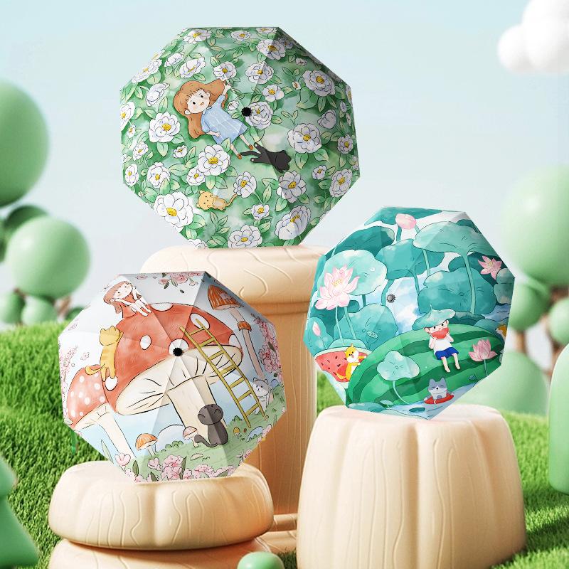 Children's umbrellas for primary school students 6-12 years old love manual portable folding advanced vinyl sunscreen parasol