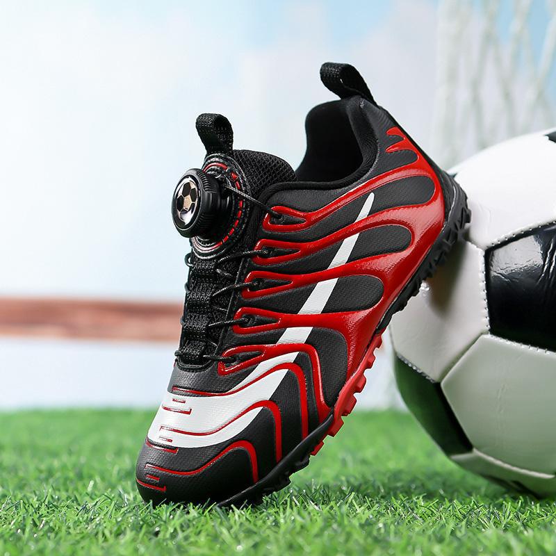 Children's sports shoes Boys and girls spinning buckle low-top broken nails School game football shoes 31-40