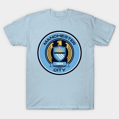 Men Black Print T-shirt Manchester City Big No-Cut Transfer Paper Print Cotton Tshirt