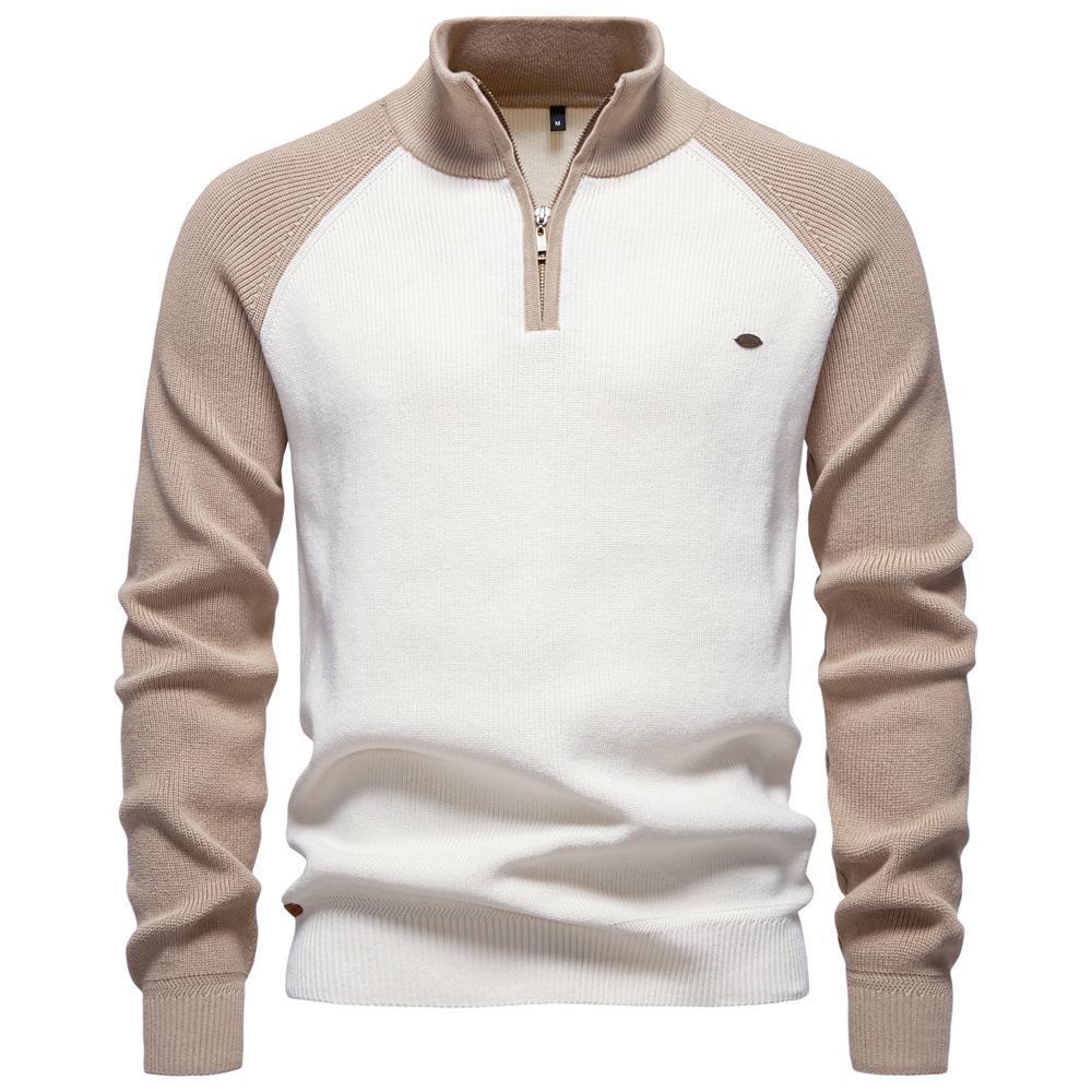 Men's European Stand Collar Half-Zip Sweater - Solid Color, Versatile Fall/Winter Style, Long Sleeve Trendy Casual Wear.