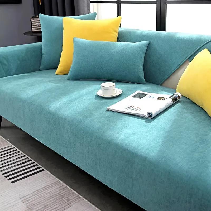 Modern Simple Grey Chenille Sofa Cushion Four Seasons Universal Slipcover Light Luxury Sofa Towel Cover Non-slip Sitting Pad