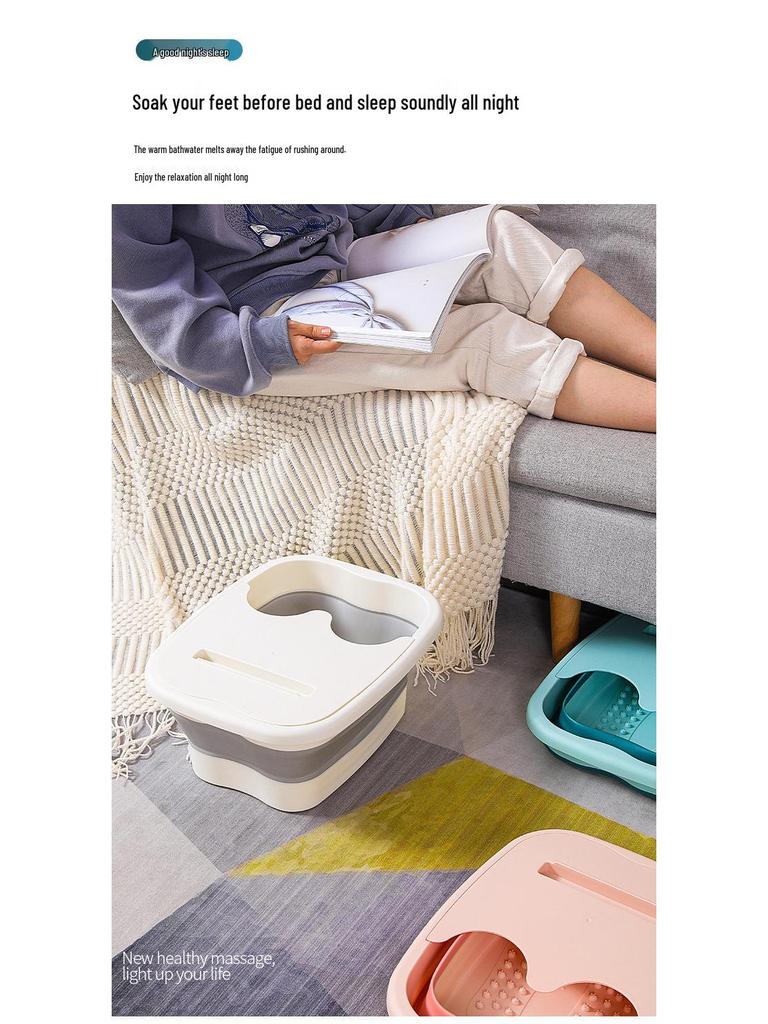 Zusammenklappbares Silikon-Fußbad mit Deckel - Tragbar, platzsparend, verdicktes Becken zum Einweichen und für Massage