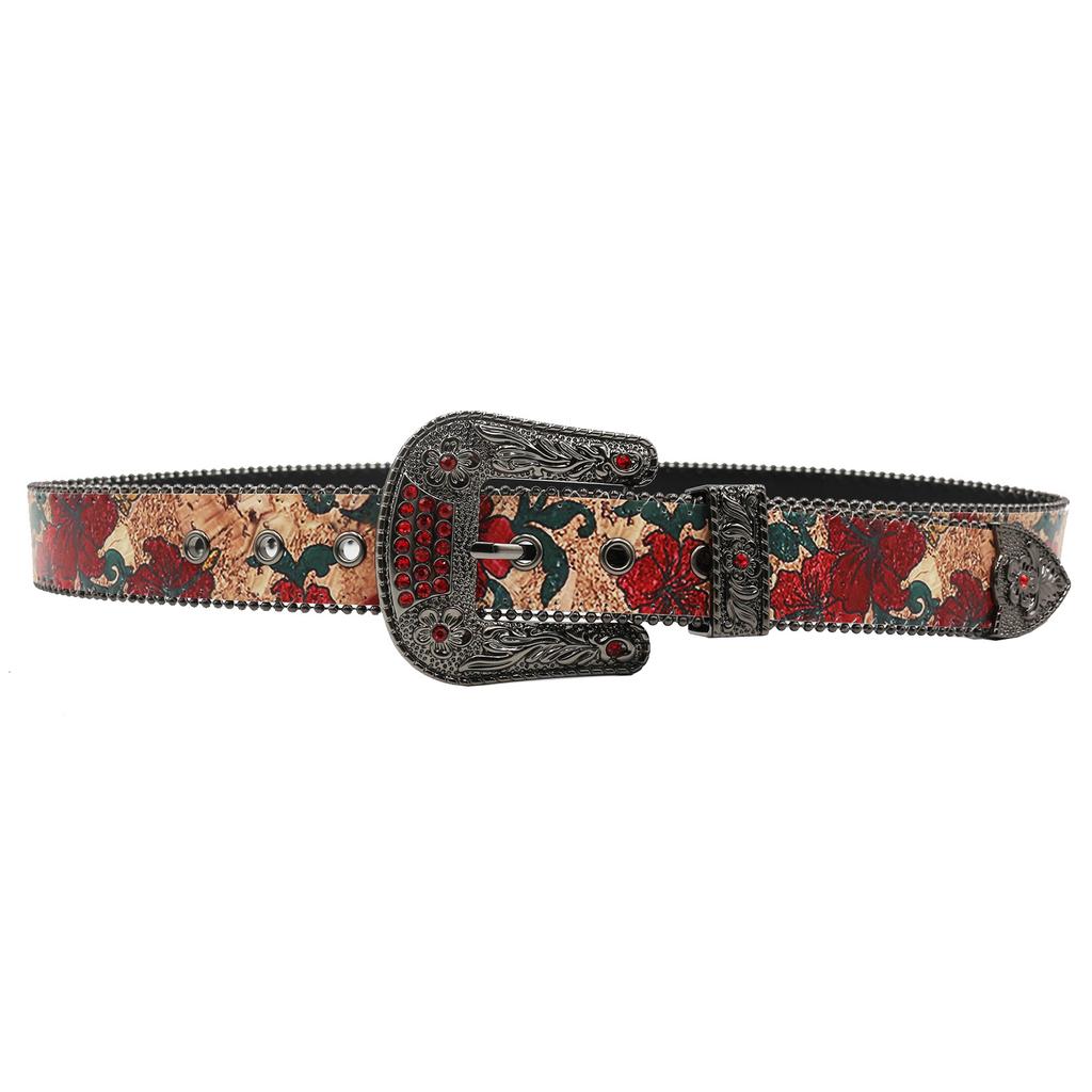Original Design Rhinestone Printed Belt, Popular Y2Kpu Leather Belt In Europe And America