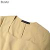 ZANZEA Women Square Collar Casual Short Sleeve Elegant Long Dress