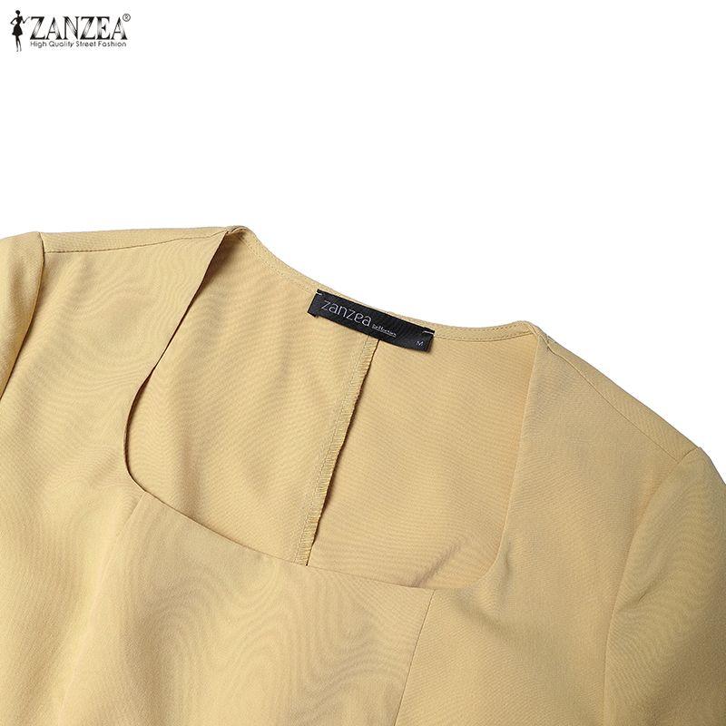 ZANZEA Women Square Collar Casual Short Sleeve Elegant Long Dress