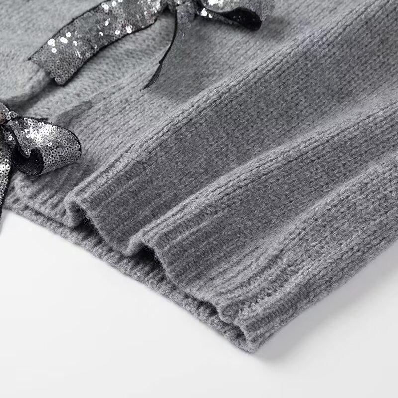 2024 Spring Fashion Bow Decor Loose Knit Cardigan