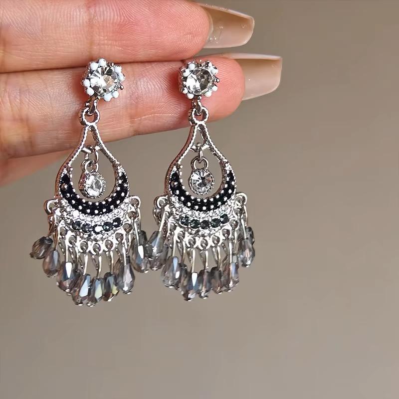 

Этнические серьги с кисточками, богемные серьги-подвески в виде капли воды с лентой и стразами для женщин, праздничные украшения для ушей, подарки серебряный