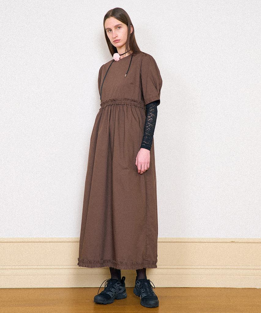 PARTIMENTO WOMEN Puff Sleeve Maxi Dress_Brown