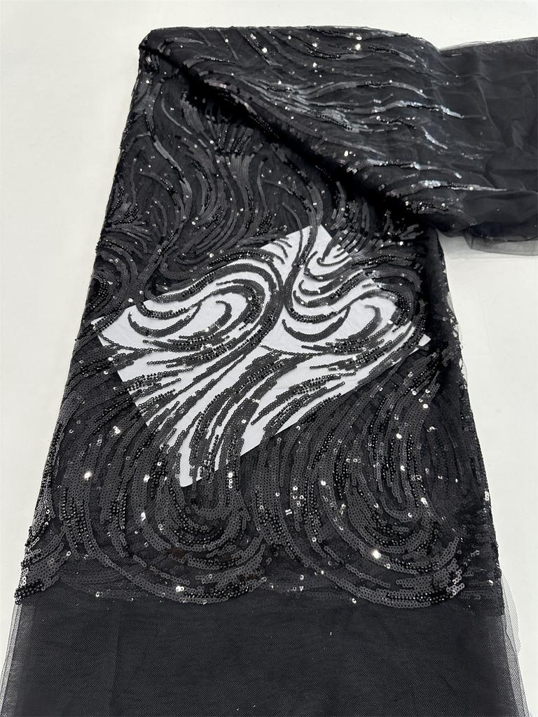 African French Beaded Lace Fabric 2025 High Quality Lace Embroidered Nigerian 3d Sequins Tulle Lace 5 Yards For Sew Party Dress