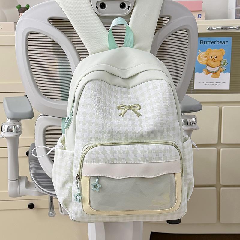 Schoolbag Japanese new high-value fresh and sweet plaid backpack, junior high school student schoolbag for women, lightweight and large-capacity