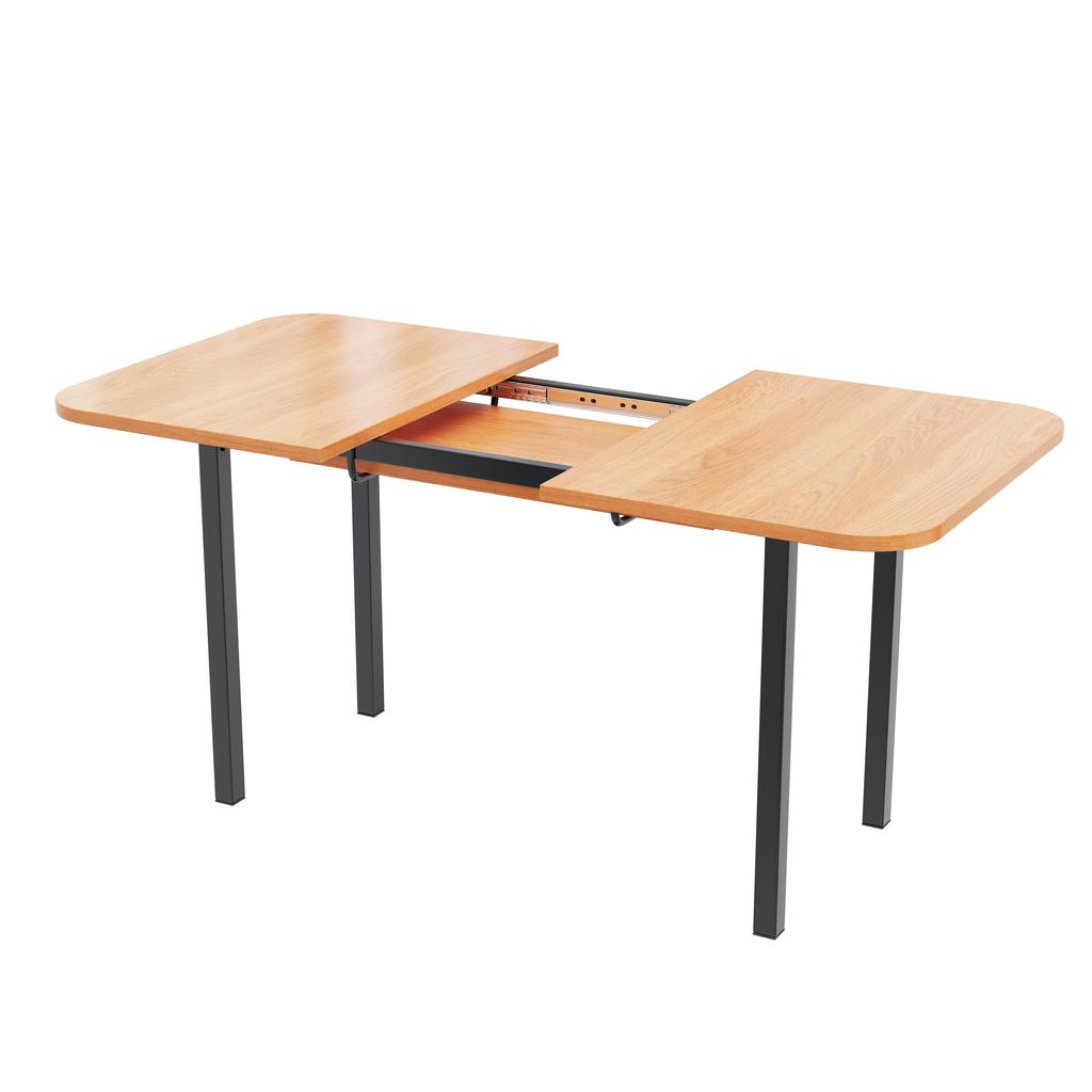 Klasický rozkládací jídelní stůl v dřevěné barvě 120 cm, teleskopická délka až 160 cm, podpěra z vysokopevnostní slitiny, vhodný pro 4-6 osob
