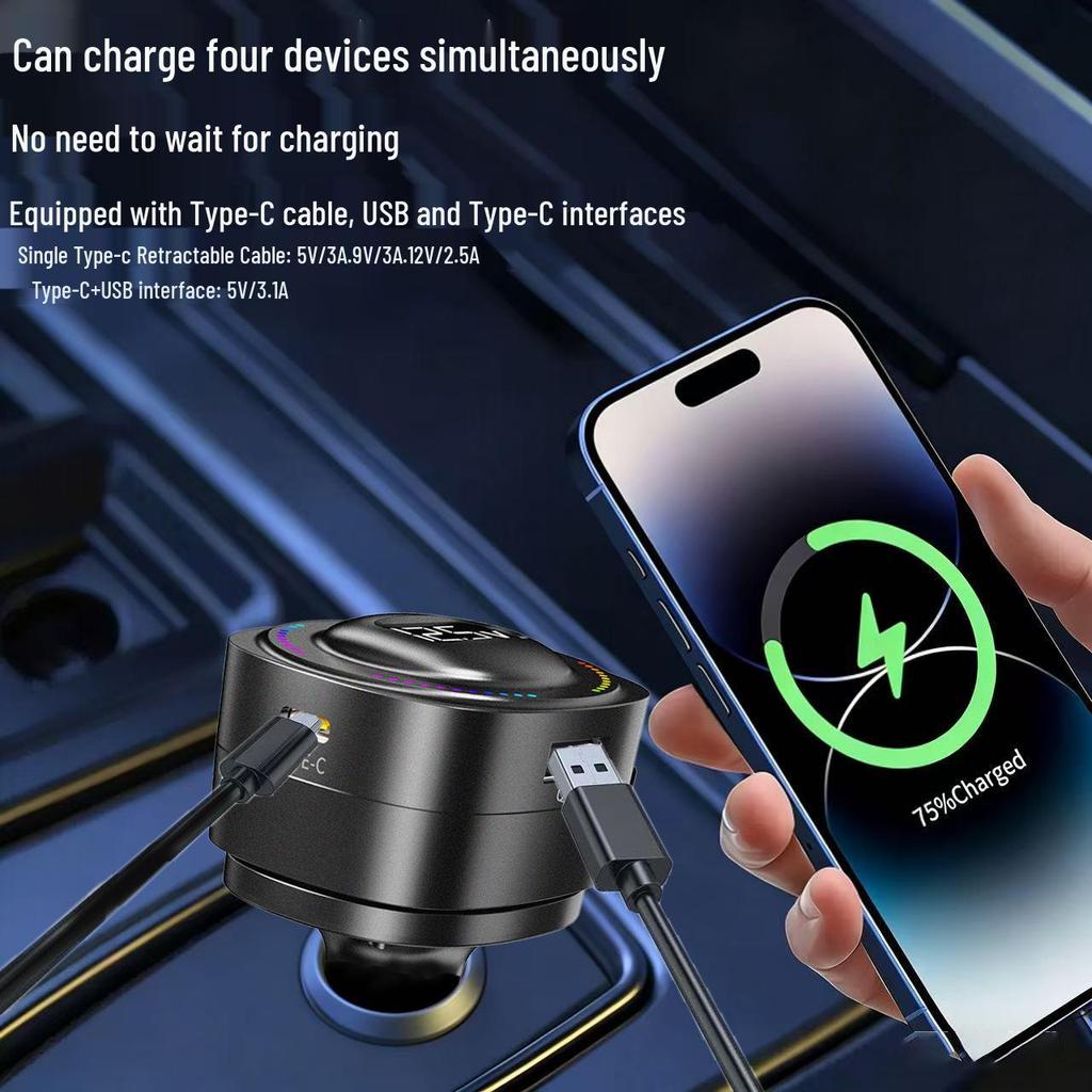 Four-in-One Retractable Cable Car Charger Adapter