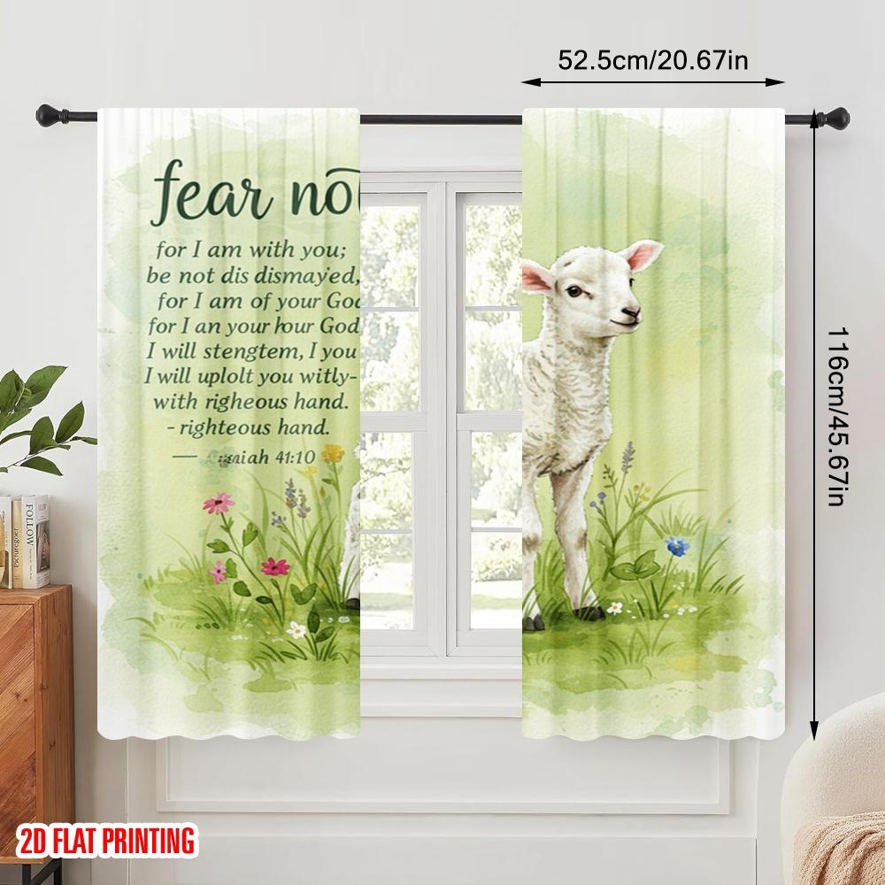 2 Stück 2D Flachdruck Fenstervorhänge Lamm Fürchte Dich Nicht Komfort Polyester Ohne Strom Feiertagsdekorationen Verwendung für Foto