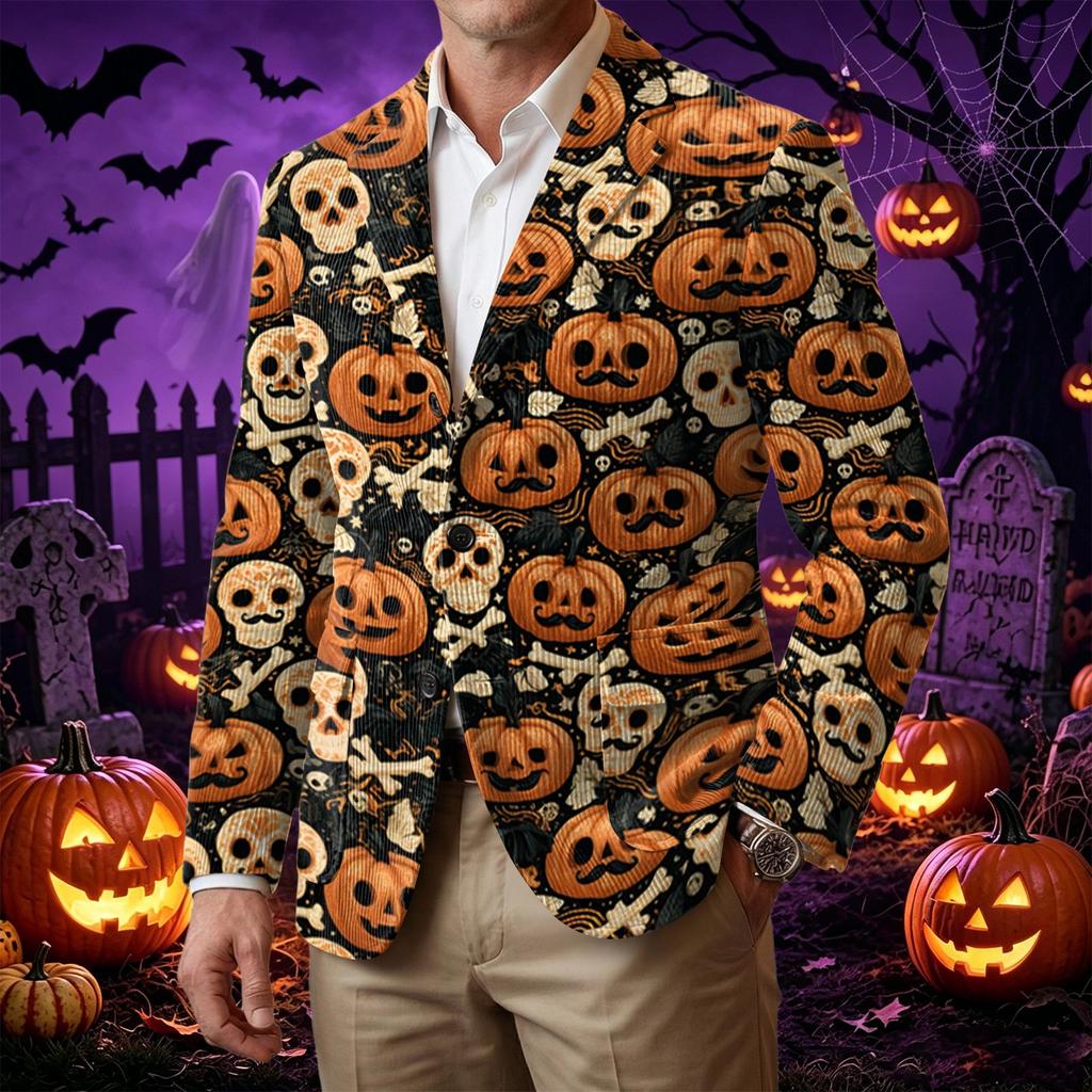 Męski styl biznesowo-casualowy z sztruksu z nadrukiem Halloween