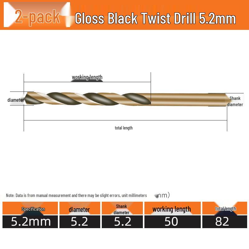 High-Speed Steel Straight Shank Twist Drill Bit, Black and Yellow, Fully Ground