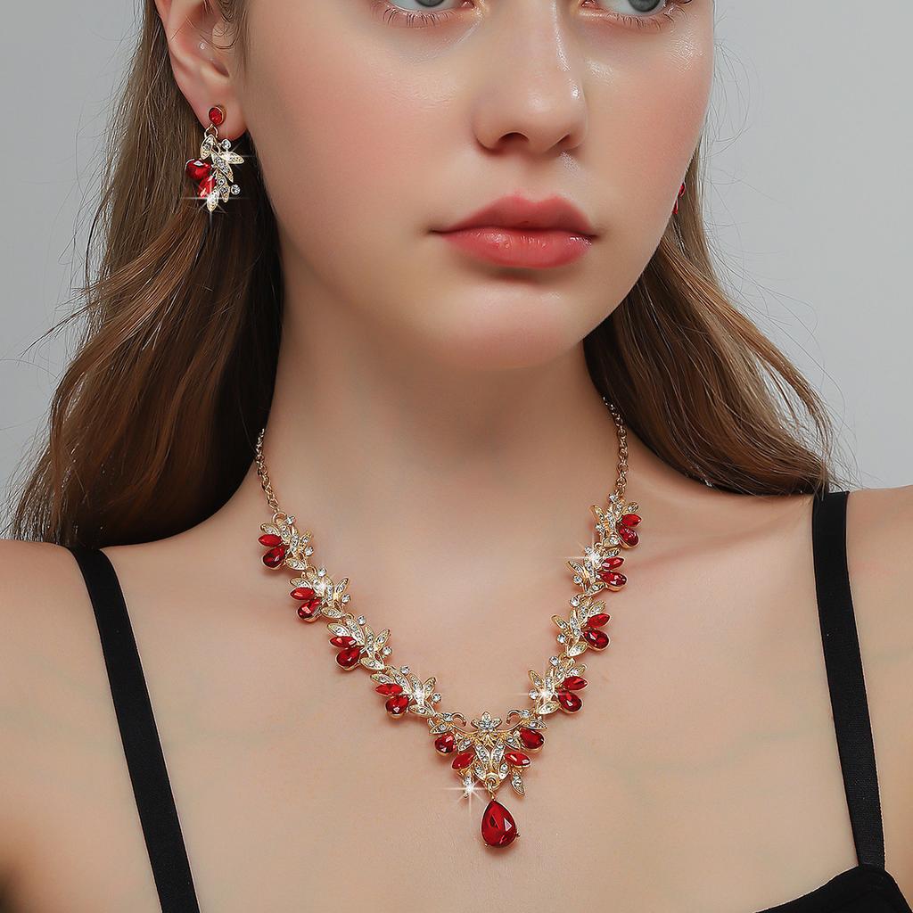 2026 European and American Inlaid Ruby Bridal Jewelry Set Fashionable Versatile Holiday Dating Senior