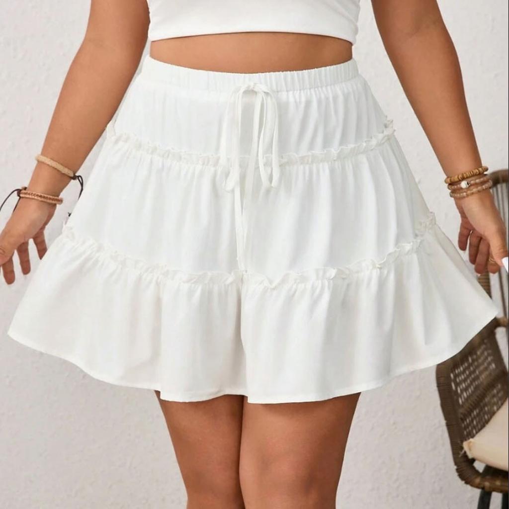 Women's Plus Size Ruffle Flared Skirts Elastic Waist Flowy Skirt With Lined Shorts