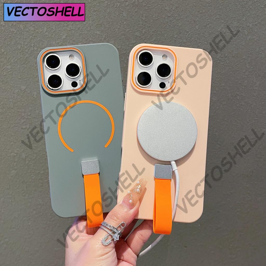 Magnetic For MagSafe Silicone Grip Ring Case For iPhone 16 15 14 Plus 13 12 11 Pro Max Wrist Strap Lanyard Wireless Charge Cover