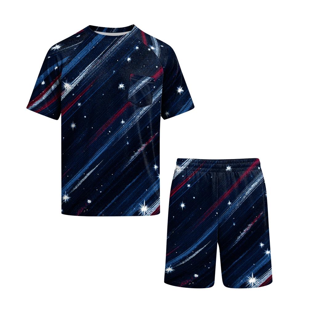 Conjunto de Pijama de Manga Corta para Hombre Ligero Transpirable Ropa de Dormir Top y Pantalones Cortos Cómodo Atuendo de Verano para Estar en Casa
