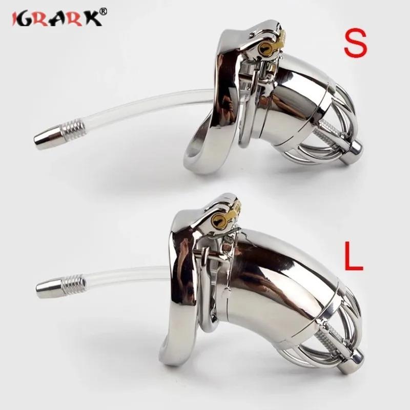 Stainless Steel Male Chastity Cock Cage Urethral Lock Penis Ring Dick Bondage Belt Sounds Catheter Erotic Sex Toys for Men 18+