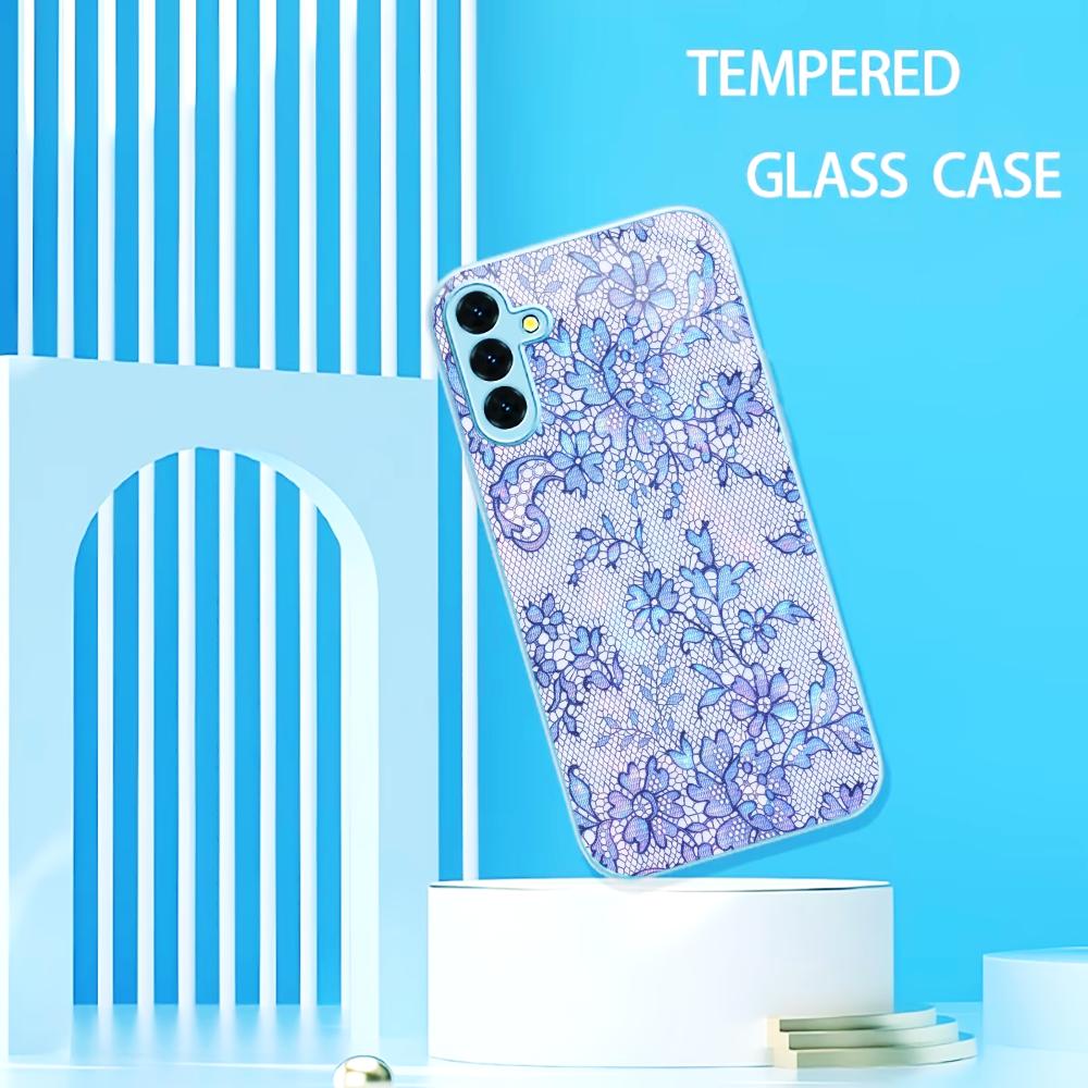 Blue Lace Floral Built-in Fashion phone case s26 ultra case glass for Samsung Galaxy S26 S25 S24 S23 S22 FE Ultra Plus