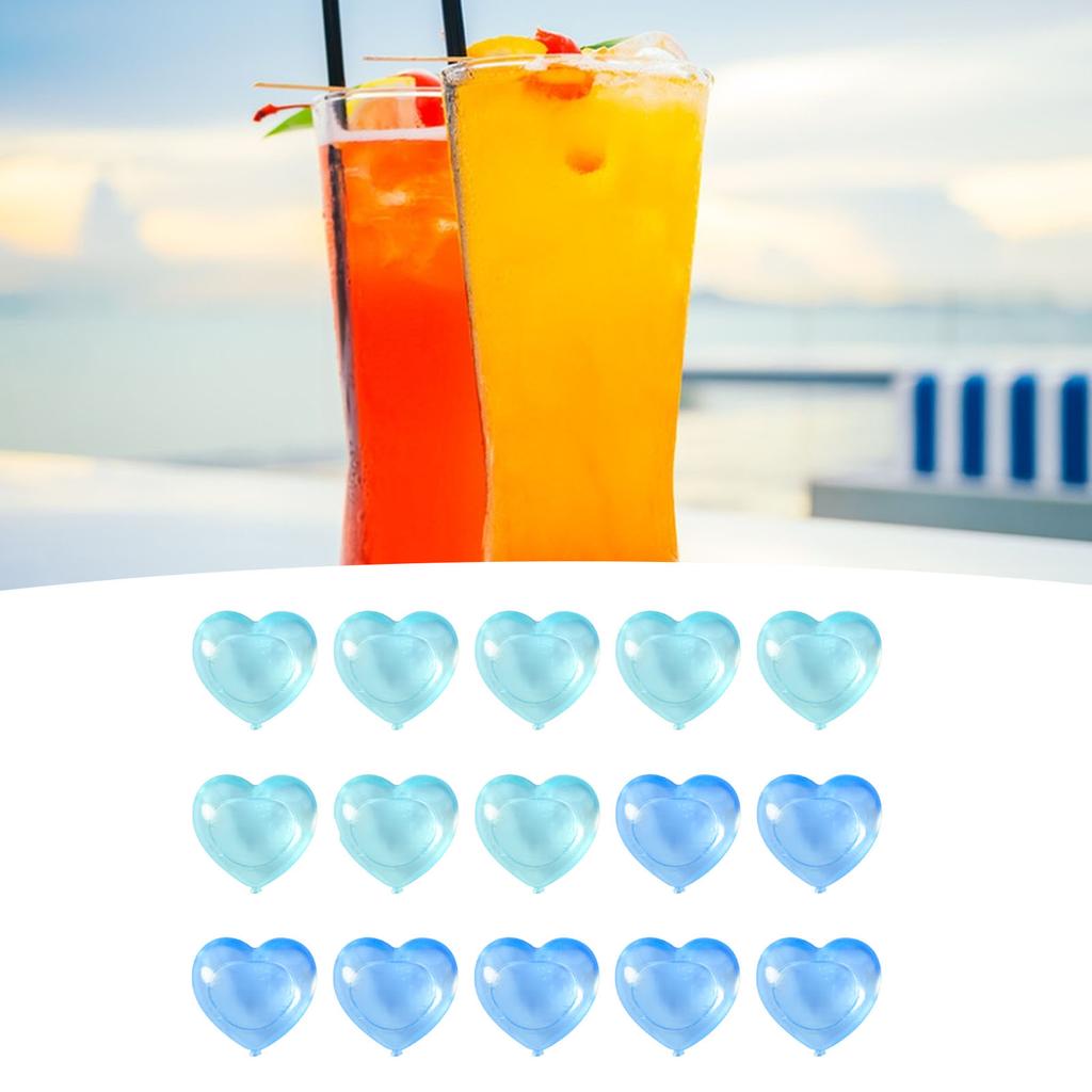 15PCS Reusable Ice Cube Cute Cartoon Heart Shaped Refreezable Washable Plastic Ice Cubes for Making Cold Drink Blue