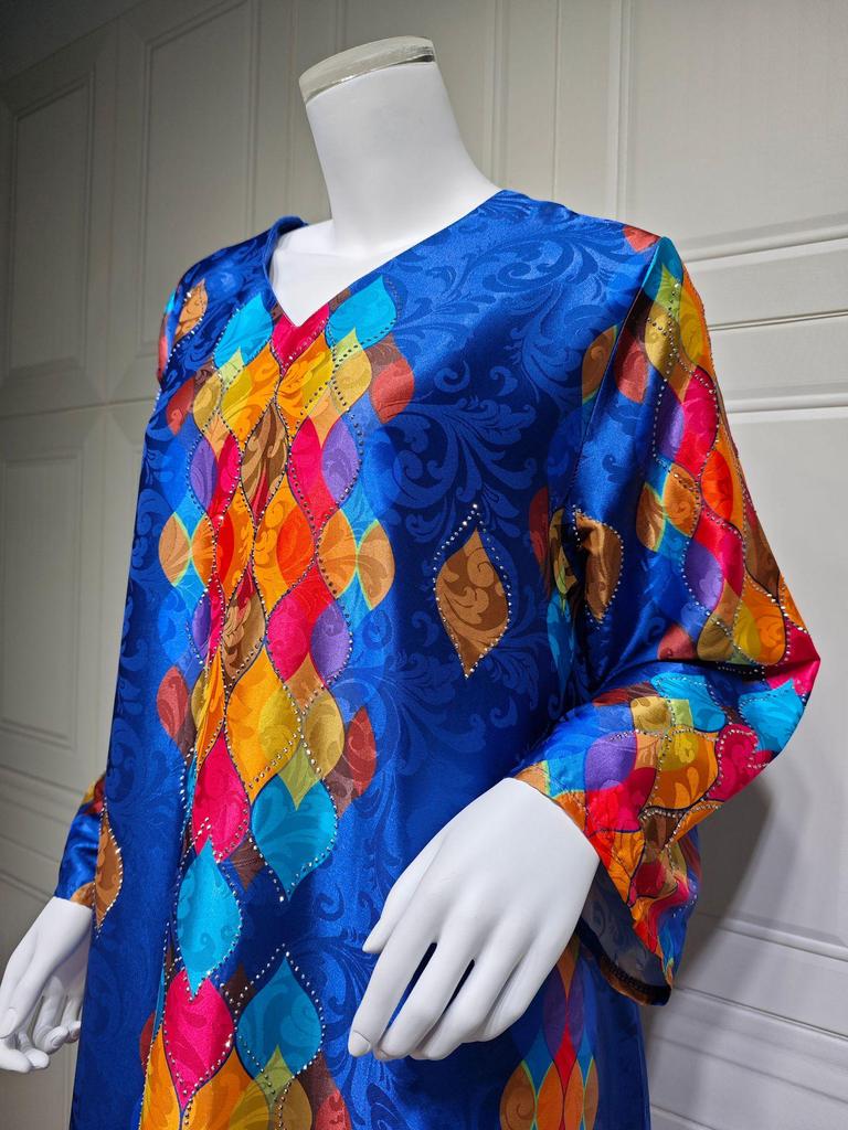 Elegant V-Neck Long Sleeve Dress with Hot Drill Print for Women