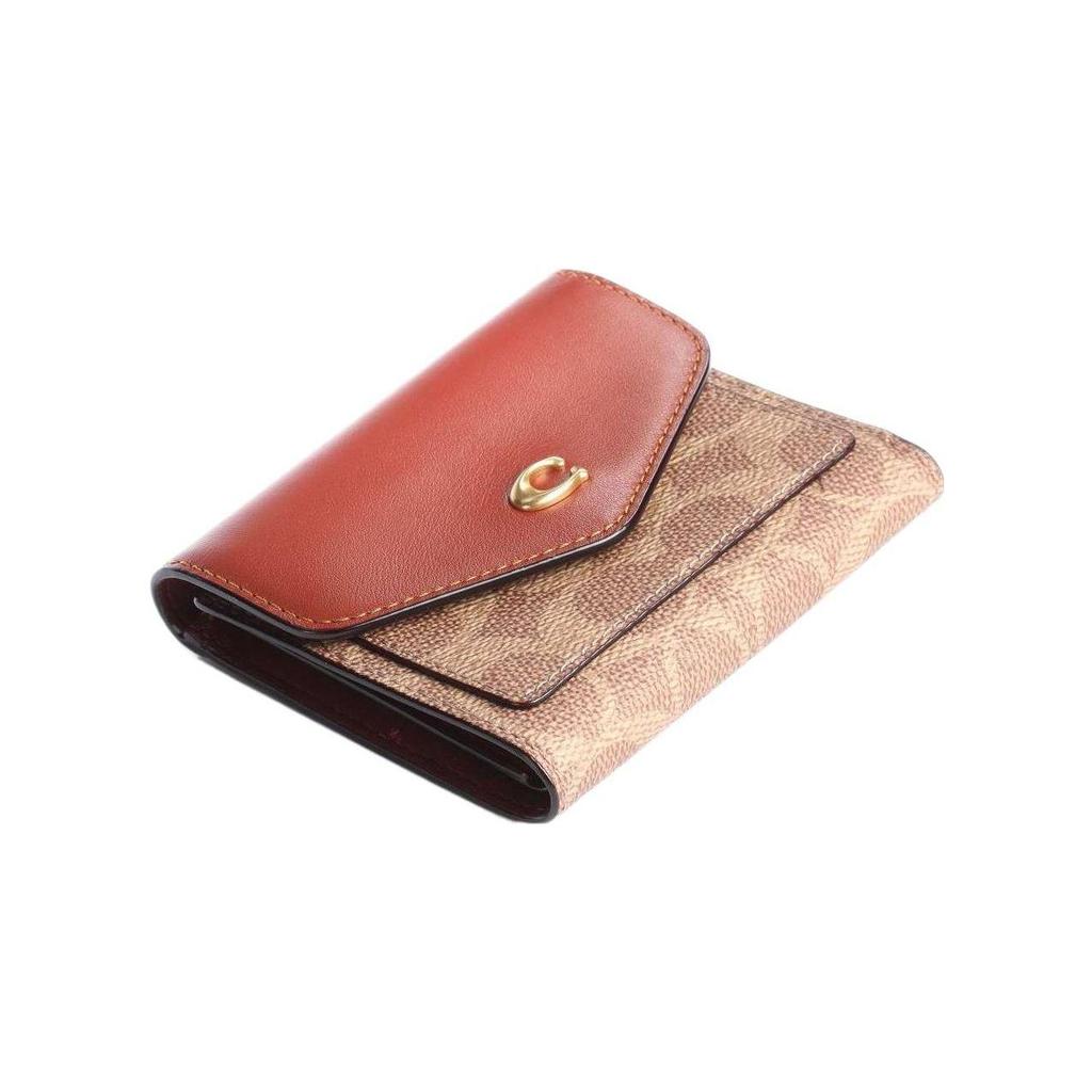 Coach Wyn 11 Color Block Faux Leather Wallet Small Women Wallet Red Brown C2329-B4NQ4