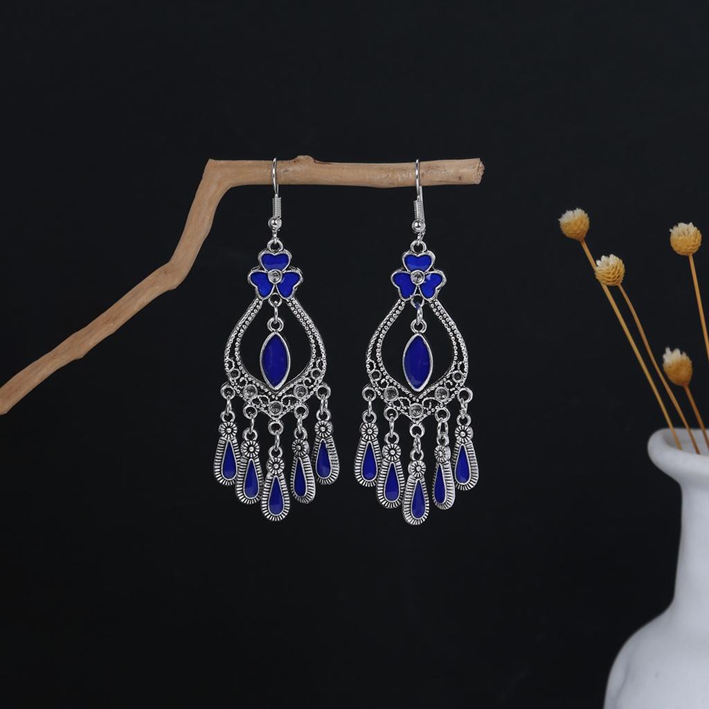 Europe, America, Bohemian Ethnic Style Oval Earrings, Retro Tourist Attractions, Ethnic Minority Fringed Beaded Earrings