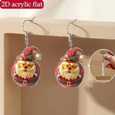 European & American Santa Claus Acrylic Earrings - Creative & Cute Design for Christmas Eve