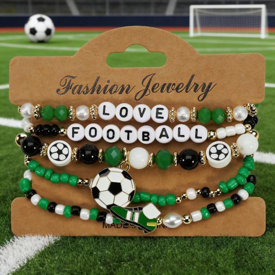 Fußballfan Perlenarmband Set mit Fußballschuh Buchstaben Anhängern Mehrschichtiges Stapelarmband für die Weltmeisterschaft 2026-Thema Unterstützer Sport Schmuck