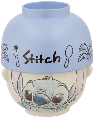 Sun Art Disney Stitch Soup and Rice Bowl Watercolor "Lilo & Stitch" Set, Large, Approx. 480ml, Finish, Blue, SAN3247-8