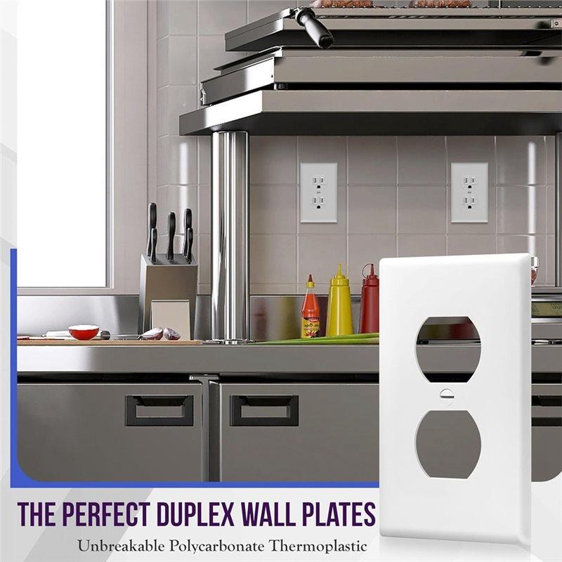 ABBP-Duplex Wall Plate 1-Gang White Polycarbonate Electrical Outlet Cover UL Listed Wall Plate 4.5X2.76