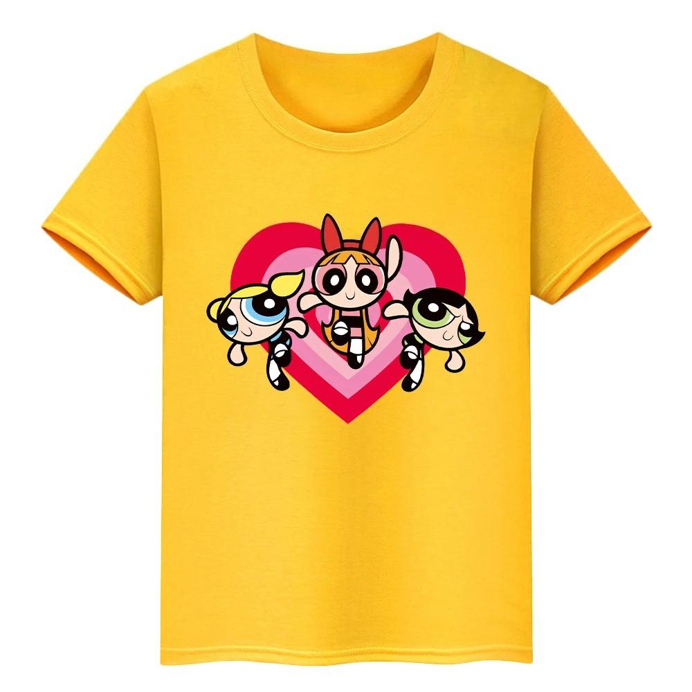 Children's version of Powerpuff Girls printed pure cute anime style summer casual short-sleeved T-shirt