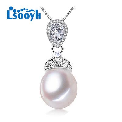 LSOOYH Natürliche Süßwasserperle Schmuck Anhänger Halskette Zirkonia CZ Halsketten Für Frauen