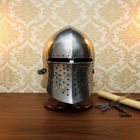 Silver Barbuda Helmet with Display Stand Authentic Medieval Knight Armor