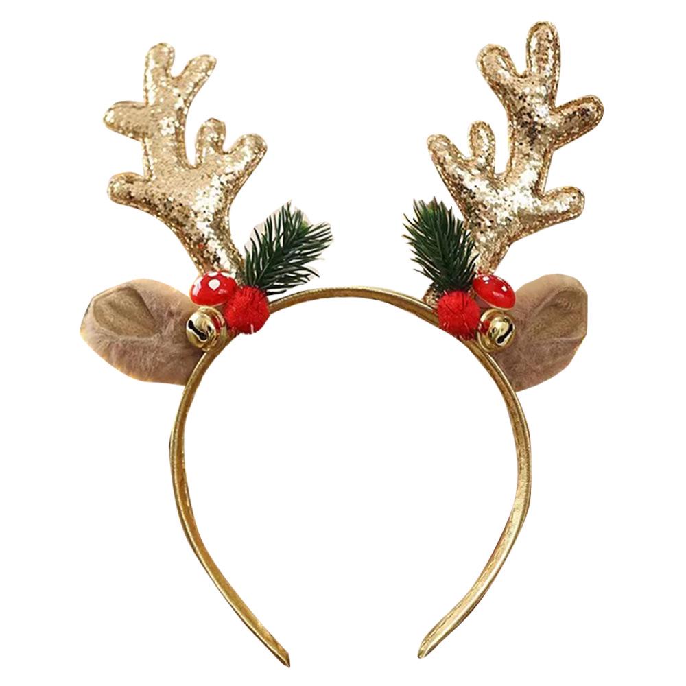 Glitter Antlers & Bells Christmas Headband for Girls - Festive Holiday Accessory