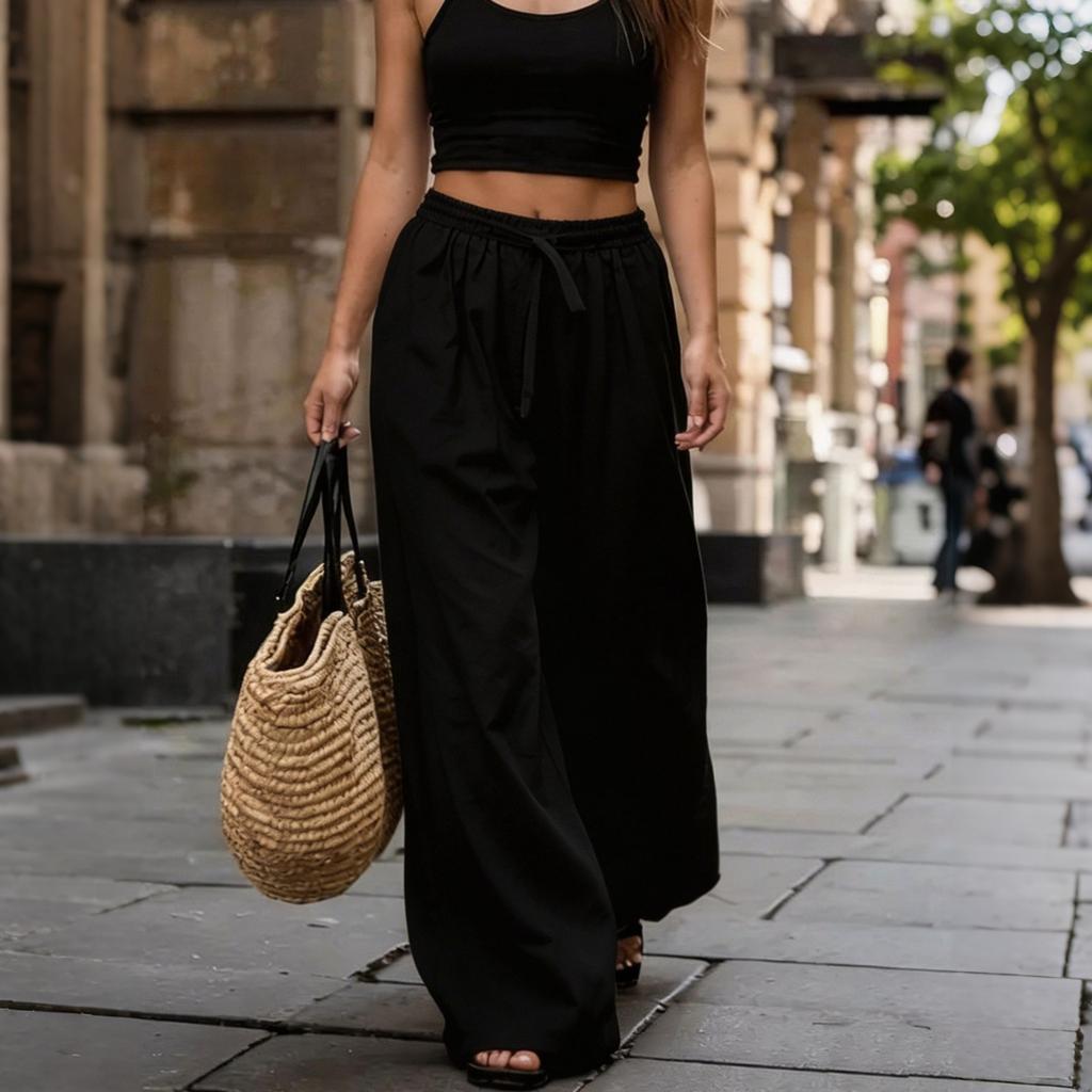Women Casual Wide Leg Pants High Waist Drawstring Loose Fit Floor Length Lounge Trousers Elastic Waistband