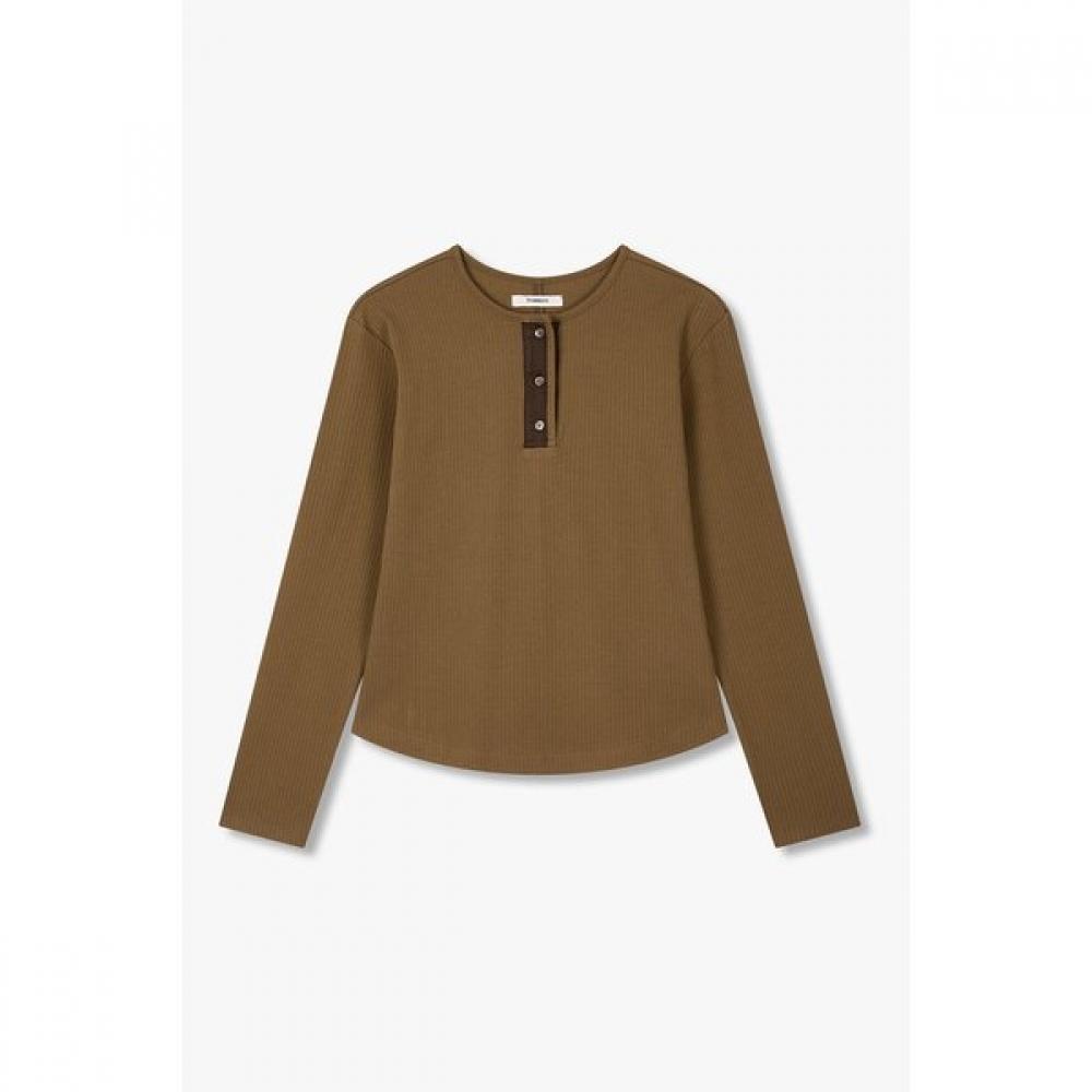 STudio Tomboy Rib Colorblock Henley Long Sleeve T shirT 9106122103 light brown/OS