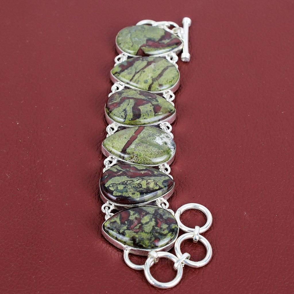 Dragon Bloodstone Bracelet Genuine Gemstone Bracelet 925 Sterling Silver Bracelet Adjustable Chain Bracelet Handmade Jewelry Gifts for Wife