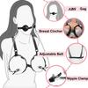 Sex Bondage Breast Restraints with Ball Gag Nipple Clamps Bondage Harness Sex Toys for Adult Women Sexy Chest SM Games
