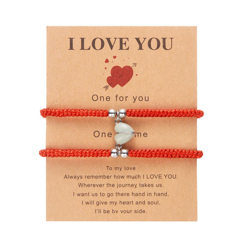 2 PCS Simple Lucky Red Rope Braided Bracelet for Women Men Romantic Heart Magnetic Couple Matching Bracelets Friendship Jewelry