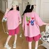 Summer 2026 Girls' Cartoon Print Two-Piece Set: Casual Loose T-Shirt and Shorts