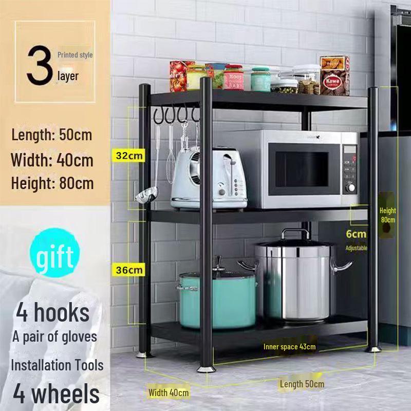 Multi-Layer Kitchen Floor Rack: Multi-Function Microwave and Cookware Storage (Non-Stainless Steel)