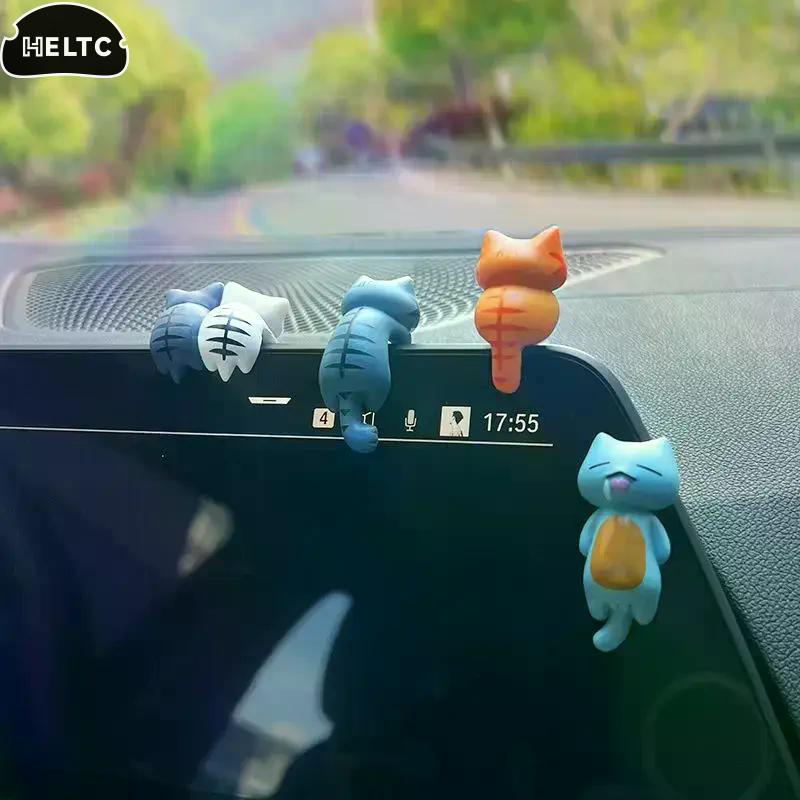 6Pc Cute Mini Cartoon Cat Miniature Car Ornament Car Screen Edge Decoration Cat Micro Landscape Model Cute Car Accessories Gifts