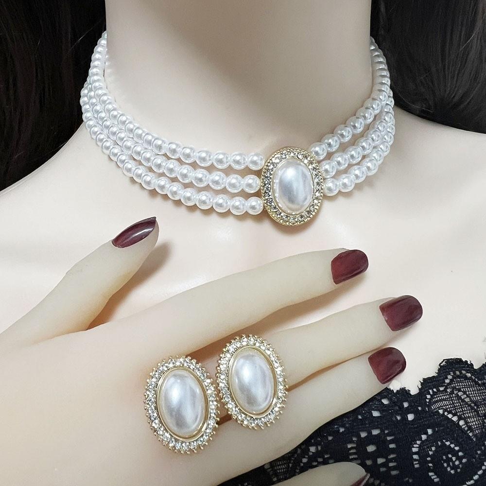 Elegant Pearl Necklace Earrings Set White Imitation Pearl Necklace New Bridal Jewelry Set  Jewelry Style A