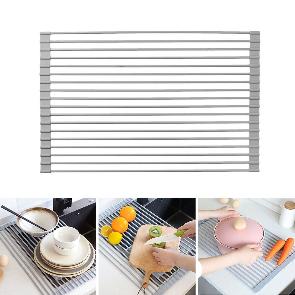 

Heat-Resistant Dish Drying Rack Roll-Up Sink Plate Drainer Bowl Holder Kitchen Accessories 33x23cm