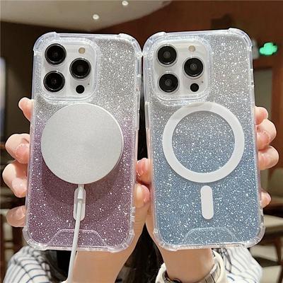 Shining Glitter Wireless Charging Clear Phone Case For Iphone 14 13 12 11 Pro Max 14plus Shockproof Bumper Silicone Back Cover
