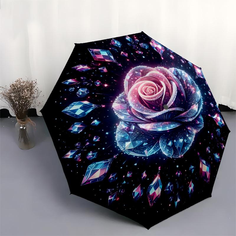 1pc Crystal Rose Mandala Umbrella with Plastic Handle,Suitable for All Seasons Home Travel Outdoor UmbrellaDD1102