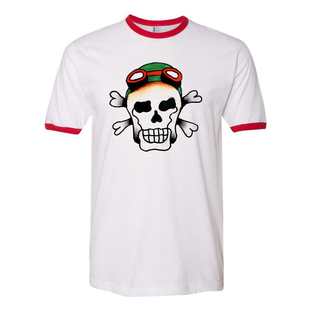 Ringer Tee T shirt Vtg Tattoo Art American Traditional Skull Goggles Hot Rod Unisex T-Shirt S